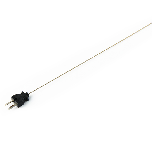 Mineral insulated J type miniature thermocouple with overmolded miniature connector. Bendable design