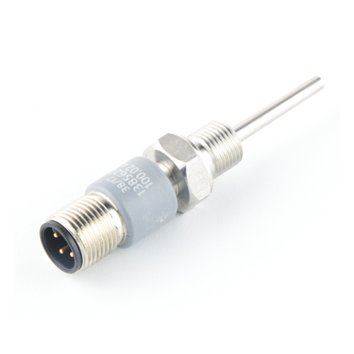 A screw-in temperature probe with M12 connector and G1/8 thread